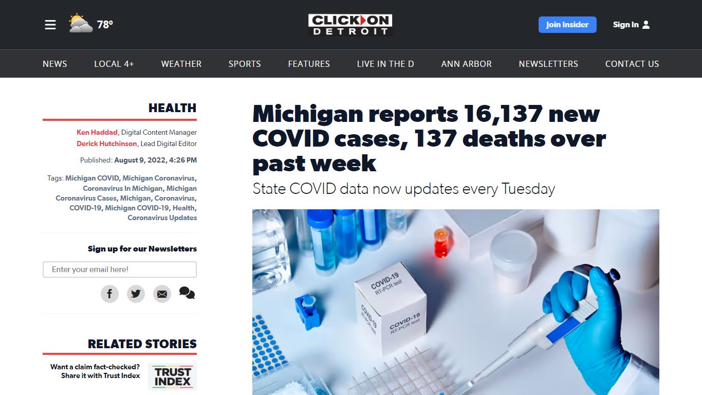 Michigan reports 16,137 new COVID cases, 137 deaths over past week
